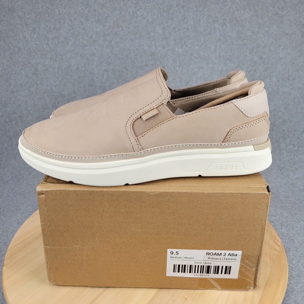 Kuru Roam 2 Atla Sneakers Women 9.5 Sand Ecru Leather Slip-On Comfort Shoes